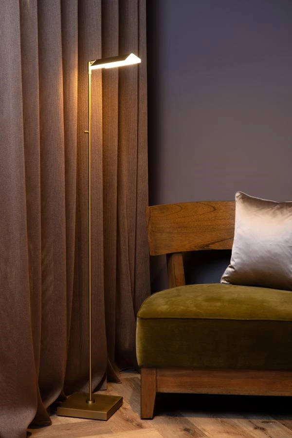 Lucide AARON - Floor reading lamp - LED Dim. - CCT - 1x12W 2700K/4000K - Matt Gold / Brass - atmosphere 1